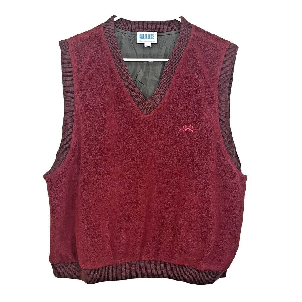 Golfleece Pullover Vest Sun Mountain Sports Vintage Burgundy Made In USA Men L